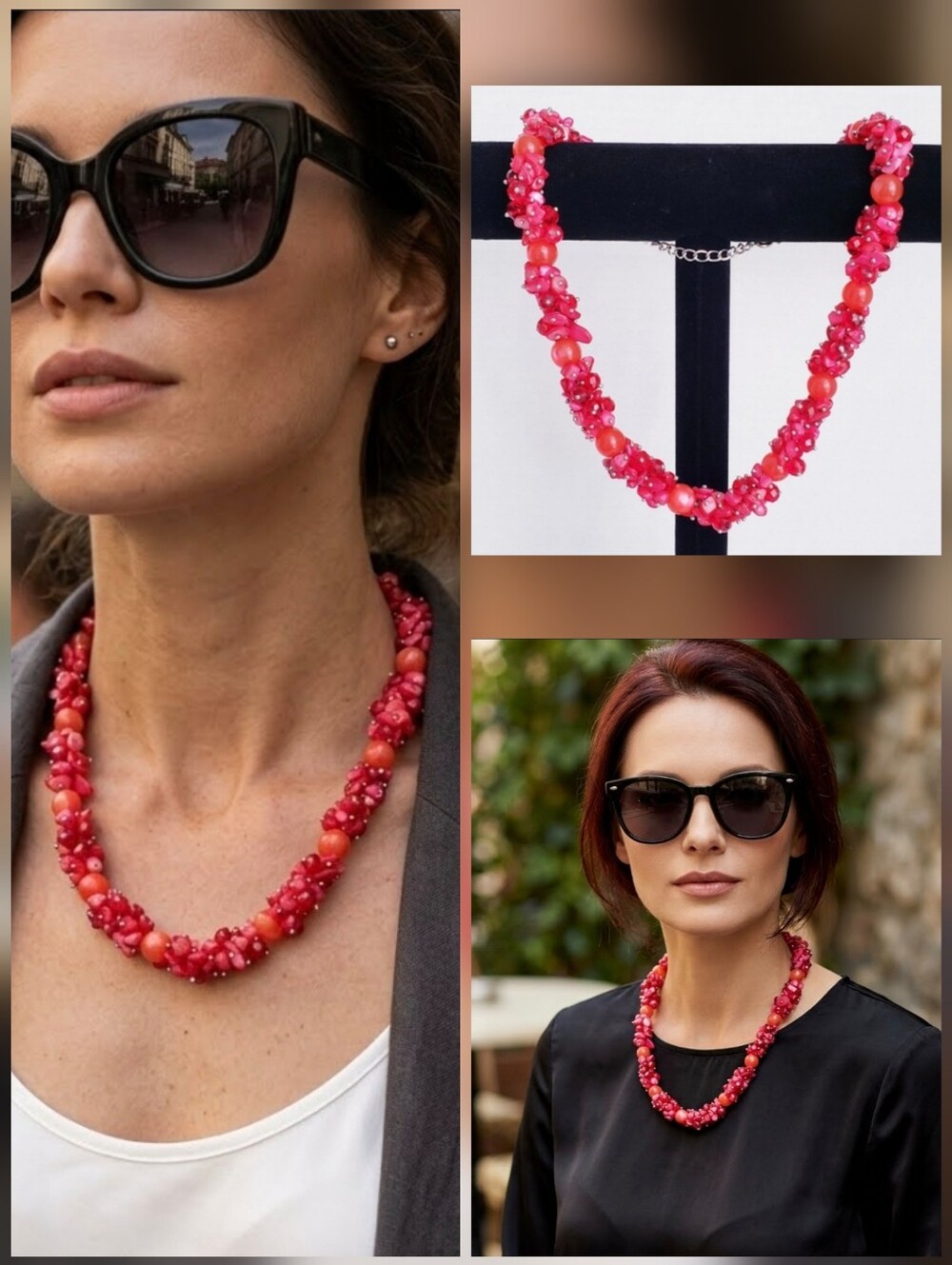 💙NEW! Red Shell & Glass Beads Necklace🤍